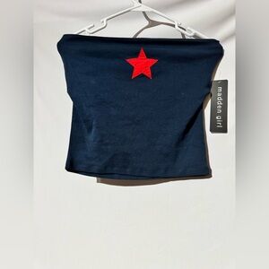 Madden Girl Navy Strapless Top with Red Star Accent